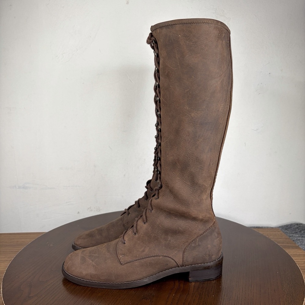KORS Michael Kors Boots Womens 8.5B Brown Leather Tall High Riding lace Up Italy